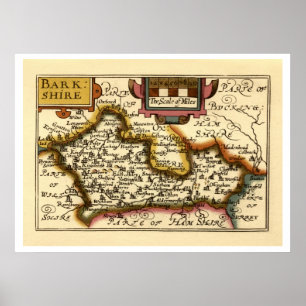 "Barkshire" Berkshire County karta, England Poster