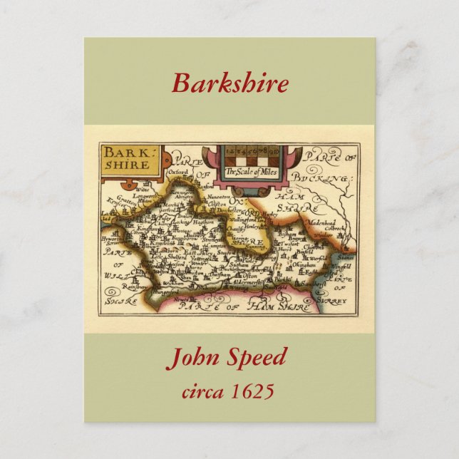 ’Barkshire’ Berkshire County Karta, England Vykort (Framsida)