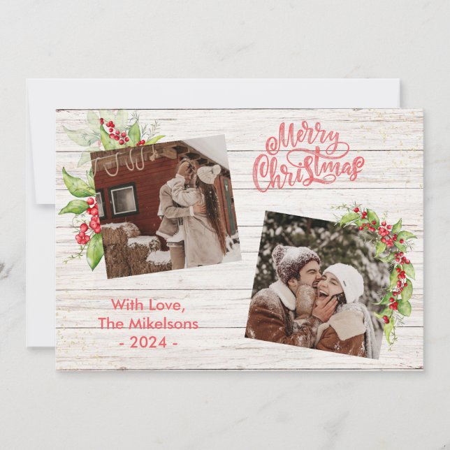 Bärkvist Blå Trä Foto Collage God Jul Julkort (Framsida)