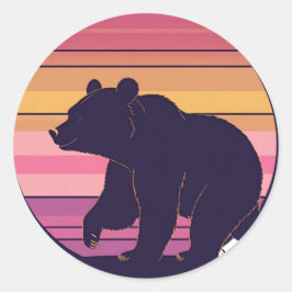 Barly Aake - Lönsam Retro Bear Sunset Design Runt Klistermärke