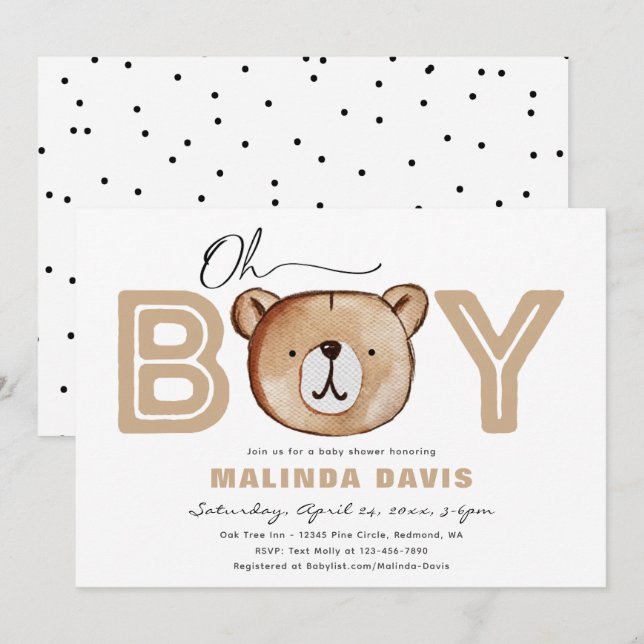 Barly Baby Shower-inbjudan | Bear Baby Shower Inbjudningar (Fram/baksida)