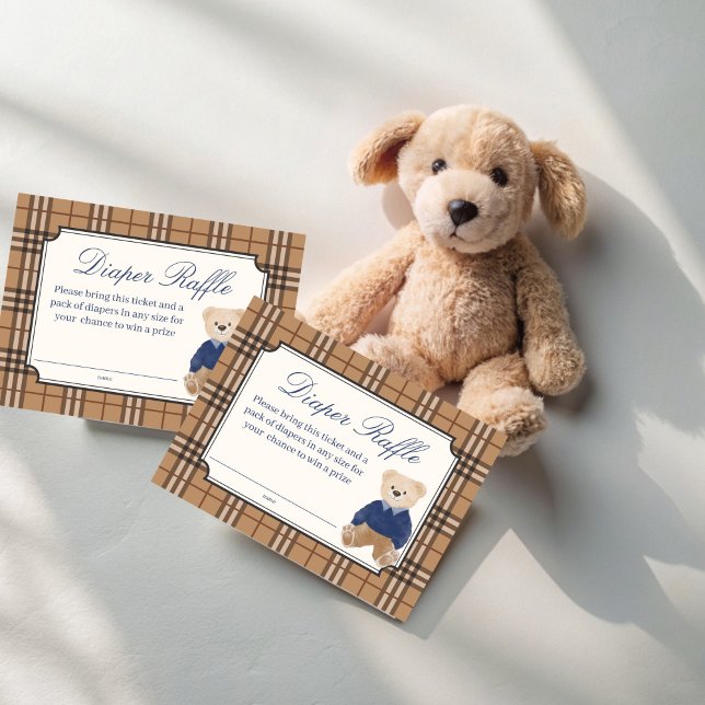 Barly Classic plaid babydusch, raffel Tilläggskort (Bearly wait classic brown plaid teddy bear classic polo baby shower diaper raffle enclosure cards)