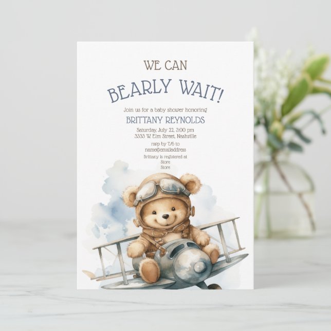 Barly Wait Airplan Blue Baby Shower Inbjudningar (Stående Fram)