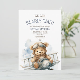 Barly Wait Airplan Blue Baby Shower Inbjudningar