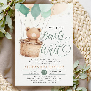 Barly Wait Balloes Bear Sage Pojke Shower Inbjudningar