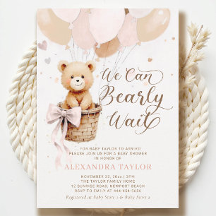 Barly Wait Balloes Bow Girl Baby Shower Inbjudningar