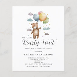 Barly Wait Bear Budget Baby Shower-inbjudan Flygblad