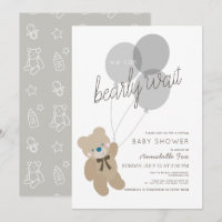 Barly Wait Bear Grått Virtuell Baby Shower