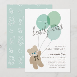 Barly Wait Bear Mint Grönt Baby Shower-inbjudan Inbjudningar