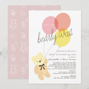 Barly Wait Bear Rosa Baby Shower by Mail Inbjudningar