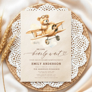 Barly Wait Beige Gender Neutral Baby Shower Inbjudningar