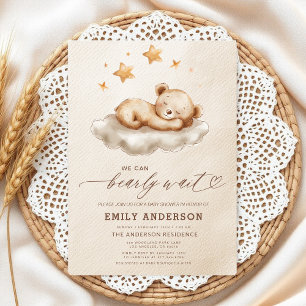 Barly Wait Beige Gender Neutral Baby Shower Inbjudningar