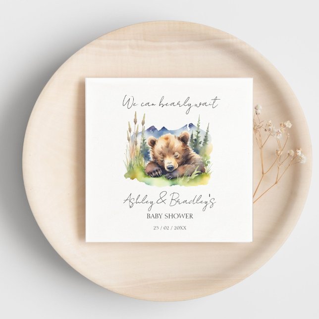 Barly wait björn unge äventyr väntar på babydusch pappersservett (Bearly wait bear cub adventure awaits baby shower napkins personalized baby shower tableware cute)