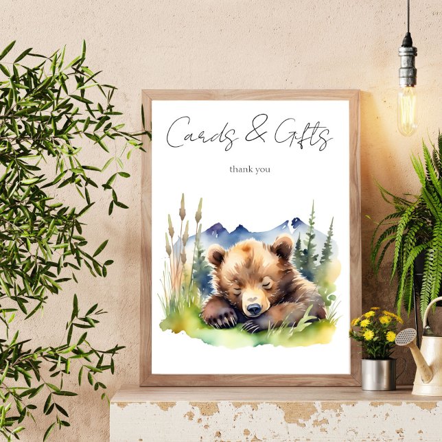 Barly wait björndusch bord-tecken poster (Bearly wait bear baby shower table sign cards and gifts cute baby bear cub table sign)