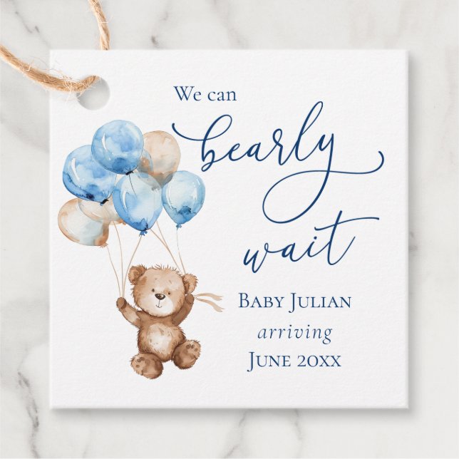 Barly Wait Blue Nalle Baby Shower Gåvor Etiketter (Framsida)