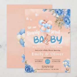 Barly Wait Blue Nalle Baby Shower-inbjudan Inbjudningar