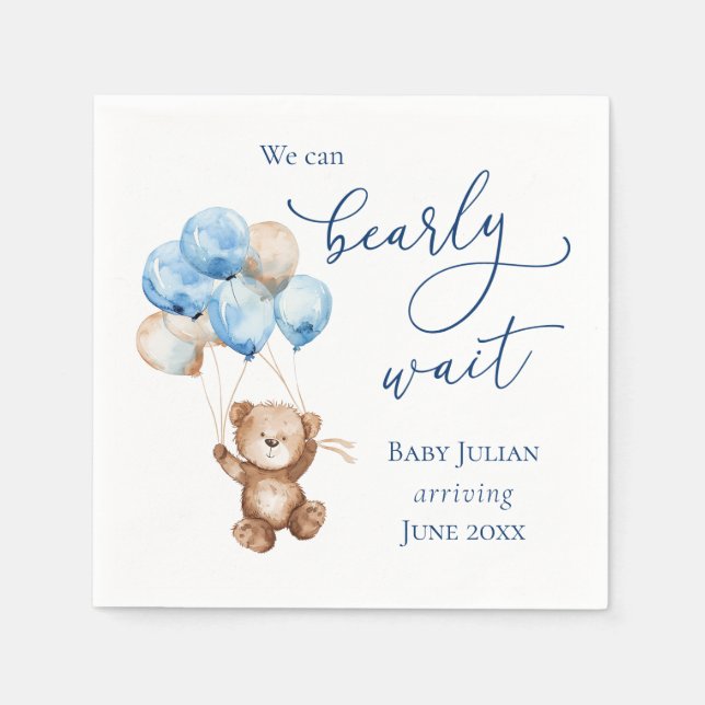 Barly Wait Blue Nalle Baby Shower Pappersservett (Framsidan)