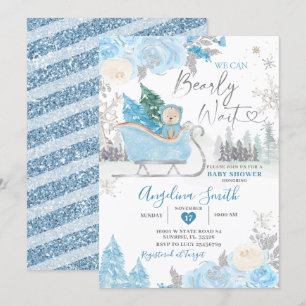 Barly Wait Blue Snowflake Blommigt Baby Shower Inbjudningar