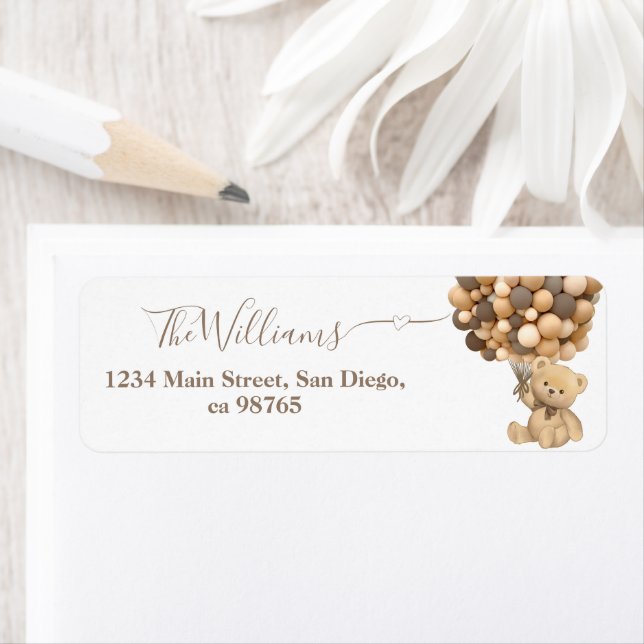 Barly Wait Boho Balloon Neutralt Baby Shower Bok Returadress Etikett (Insitu)