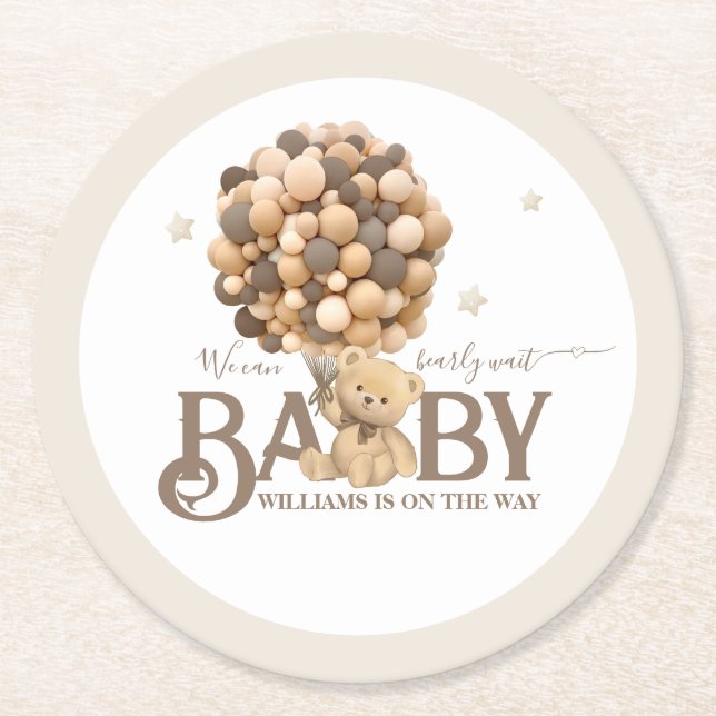 Barly Wait Boho Balloon Neutralt Baby Shower Underlägg Papper Rund (Framsidan)