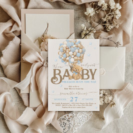 Barly Wait Boho Blue Balloon Boy Shower Inbjudningar