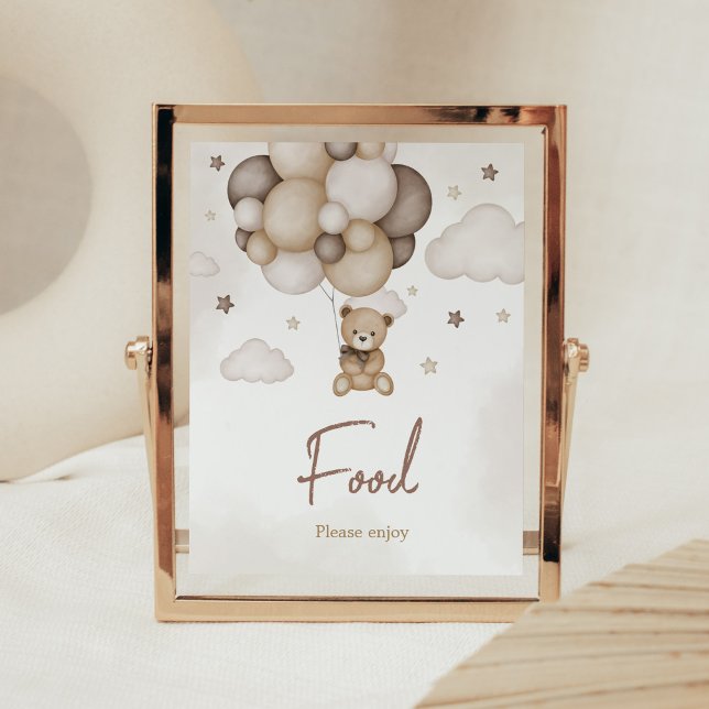 Barly Wait Brown Balloon Food Poster (Boho Brown Bear Baby Shower Food Sign)