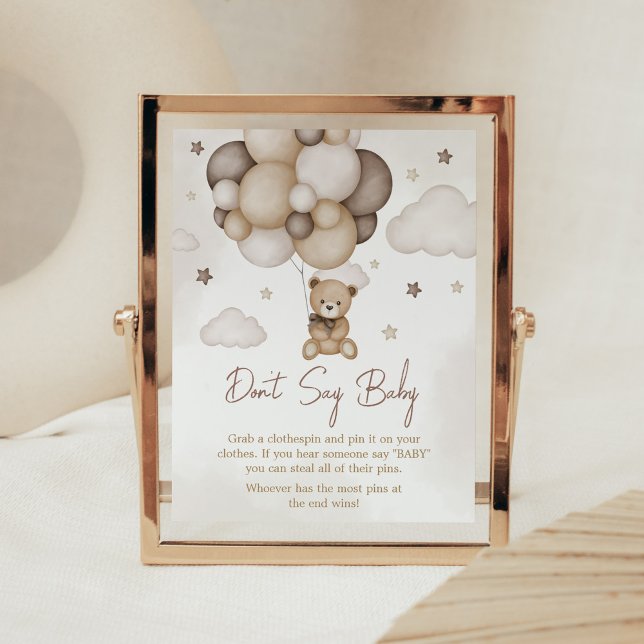 Barly Wait Brown Balloon Säg inte Baby Poster (Boho Brown Bear Baby Shower Don't Say Baby Sign)