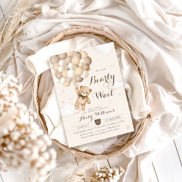 Barly Wait Brown Bear Balloon Baby Shower Inbjudningar