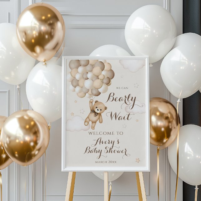 Barly Wait Brown Bear Balloon Baby Shower Poster (Skapare uppladdad)