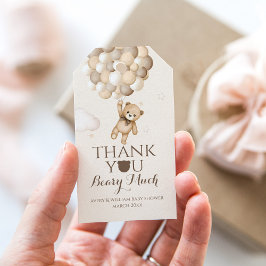Barly Wait Brown Bear Balloon Baby Shower Presentetikett