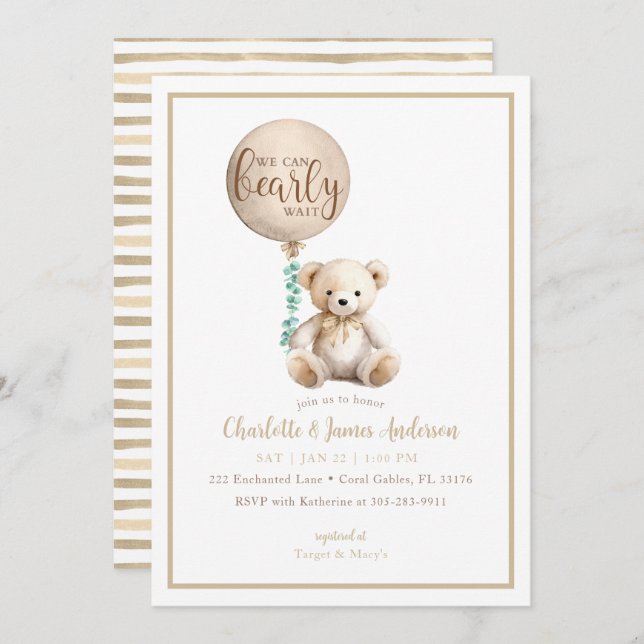 Barly Wait Brown Nalle Baby Shower Inbjudan (Fram/baksida)