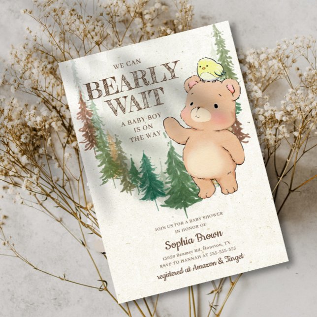 Barly Wait Cute Woodland Bear Baby Shower Inbjudningar (Skapare uppladdad)