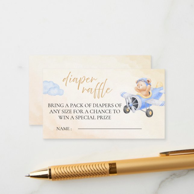 Barly Wait Diaper Raffle, Watercolor Bear Flies Tilläggskort (Fram/Back In Situ)