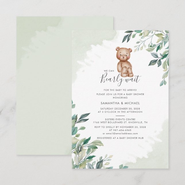 Barly Wait Eucalyptus Foliage Par Baby Shower Inbjudningar (Fram/baksida)