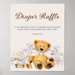 Barly Wait Gender Neutral Bear Diaper Raffle Sign Poster