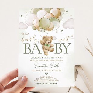 Barly Wait Grönt Balloon Baby Shower Inbjudningar