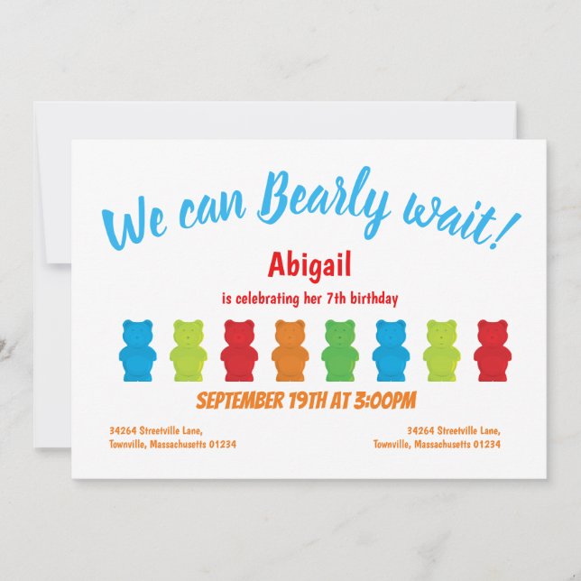 Barly Wait Gummy Bear Kid:s födelsedagsinbjudan Inbjudningar (Framsida)