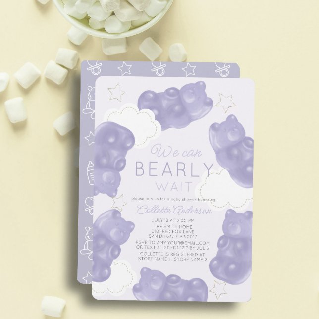Barly Wait Lila Gummy Bear Baby Shower Inbjudningar (Skapare uppladdad)