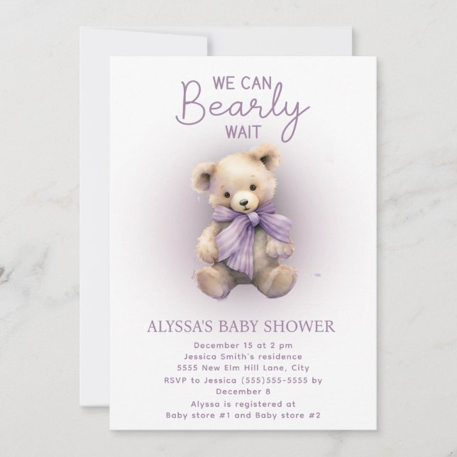 Barly Wait Lila Lavender Baby Shower Inbjudningar (Framsida)
