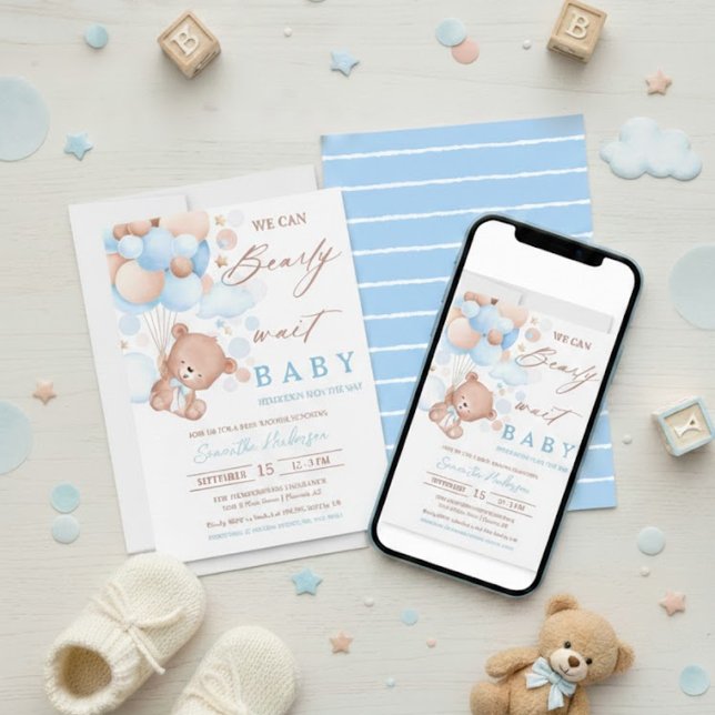 Barly Wait Luftballong Baby Shower Blue Boy Inbjudningar (Skapare uppladdad)