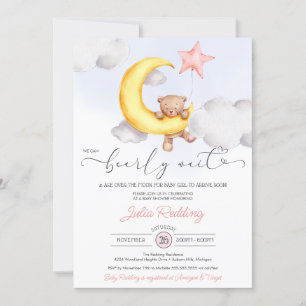 Barly Wait Måne Star Nalle Girl Baby Shower Inbjudningar