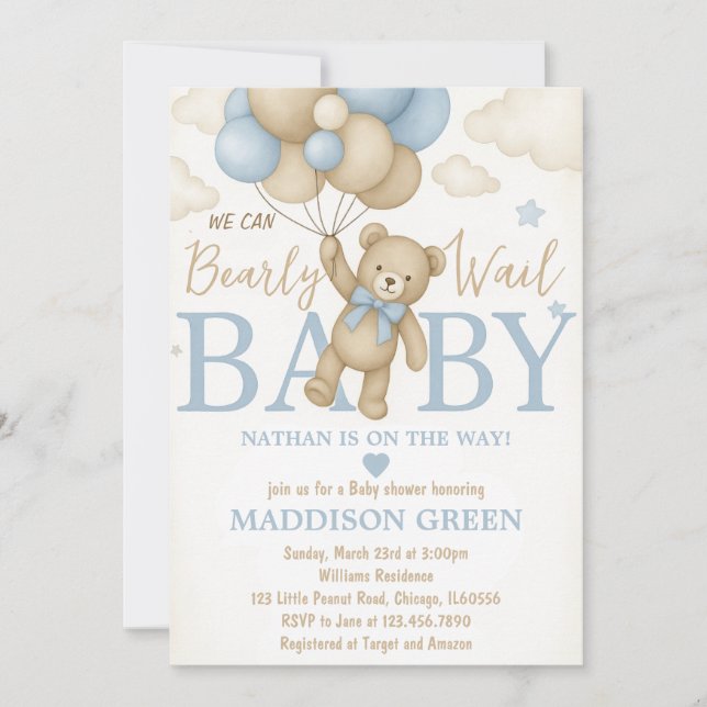 Barly Wait Nalle Baby Shower-inbjudan Inbjudningar (Framsida)