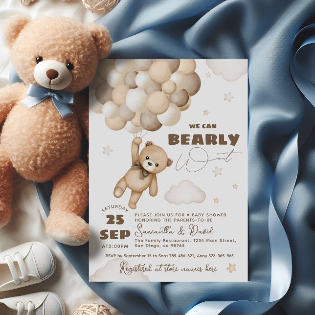 Barly Wait Nalle Balloon Gender Neutral Baby Inbjudningar (Skapare uppladdad)