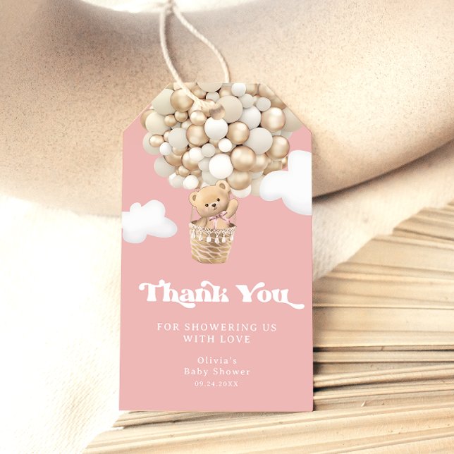 Barly Wait Nalle Balloons Girl Baby Shower Presentetikett (Skapare uppladdad)