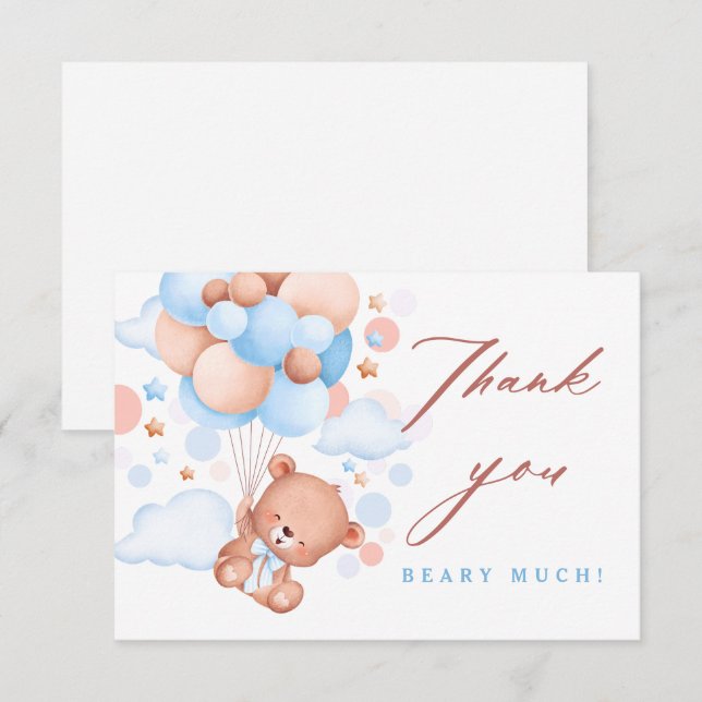 Barly Wait Nalle Blue Baby Shower Tack Kort (Fram/baksida)