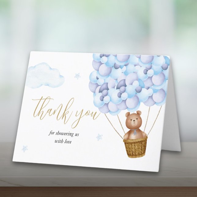 Barly Wait Nalle Blue Boy Baby Shower Tack Kort (Bearly Wait Teddy Bear Blue Boy Baby Shower Thank You Card)