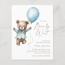 Barly Wait Nalle Boys Baby Shower-inbjudan