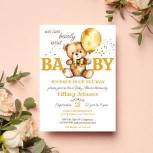 Barly wait nalle guld brun babydusch inbjudningar