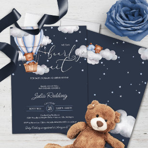 Barly Wait Nalle Luft Balloon Baby Shower Inbjudningar