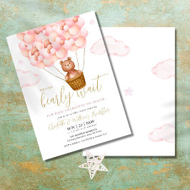 Barly Wait Nalle Rosa Girl Baby Shower Inbjudningar